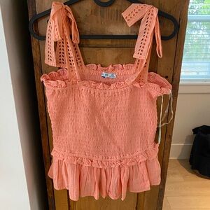 Zara Orange Smocked Ruffle Tank Top